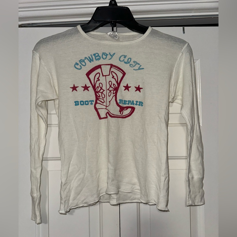 Cowboy Cozy Long Sleeve Tee - White